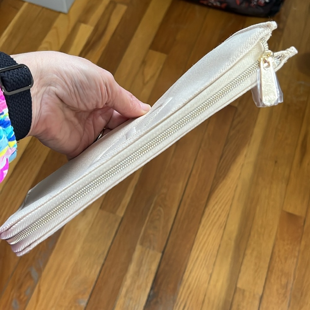 Dior CD Logo Expandable Canvas Clutch Makeup Pouch Cosmetic Bag Beige NWOT - Picture 10 of 14